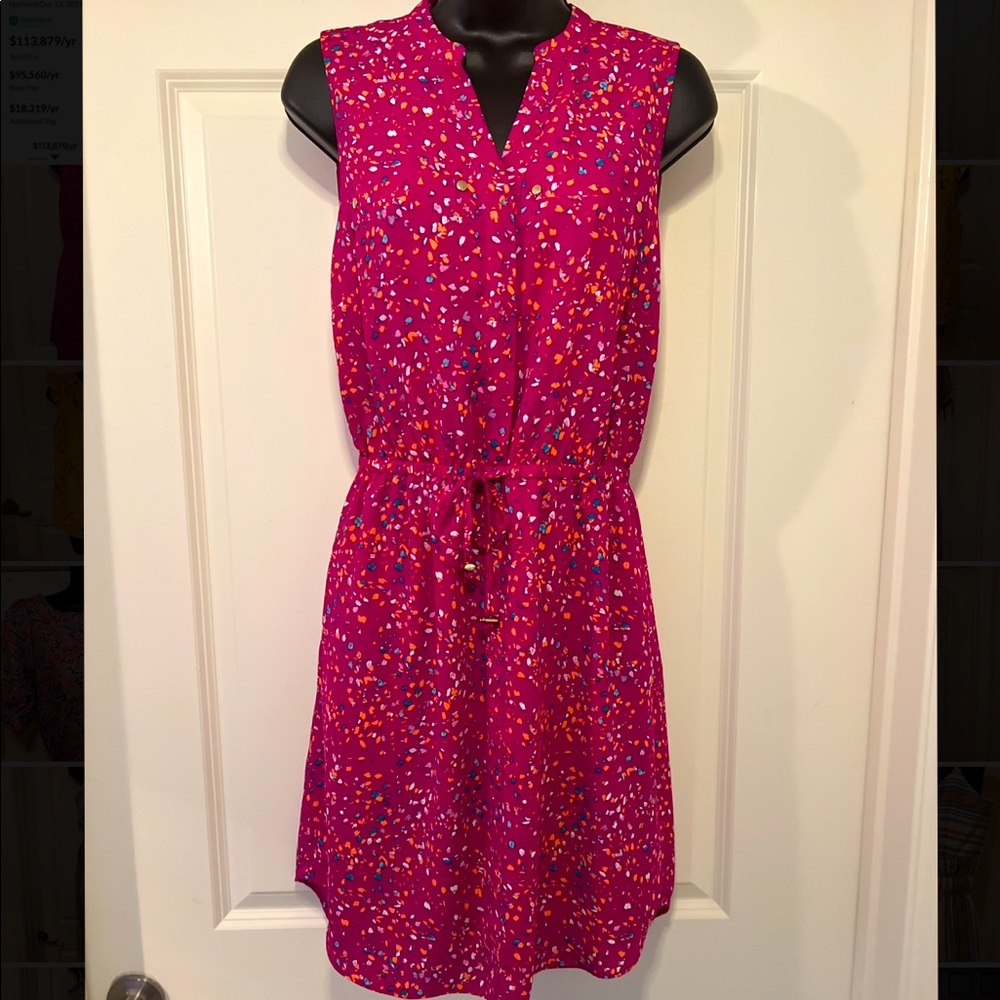 NWOT: Apt. 9 Sleeveless Shirt Dress In Fuchsia Pink w/ Drawstring and Pockets